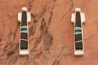 Calvin Begay Genuine Acoma Jet Sterling Silver Earrings